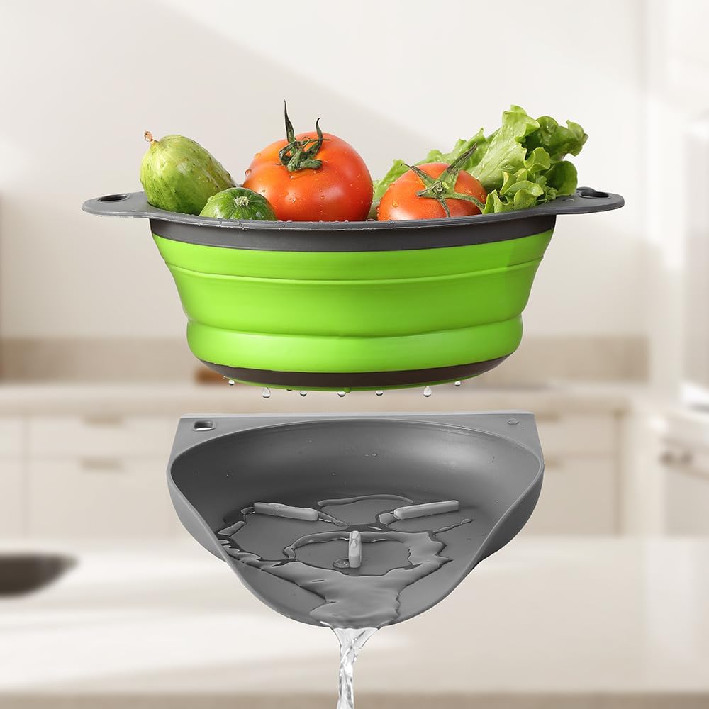 🌟 Foldable Round Colander with Self-Draining Base & Wiper Scraper | Non-Slip Collapsible Salad, Fruit & Veggie Washing Basket 🍓🥗 | Space-Saving Kitchen Helper!
