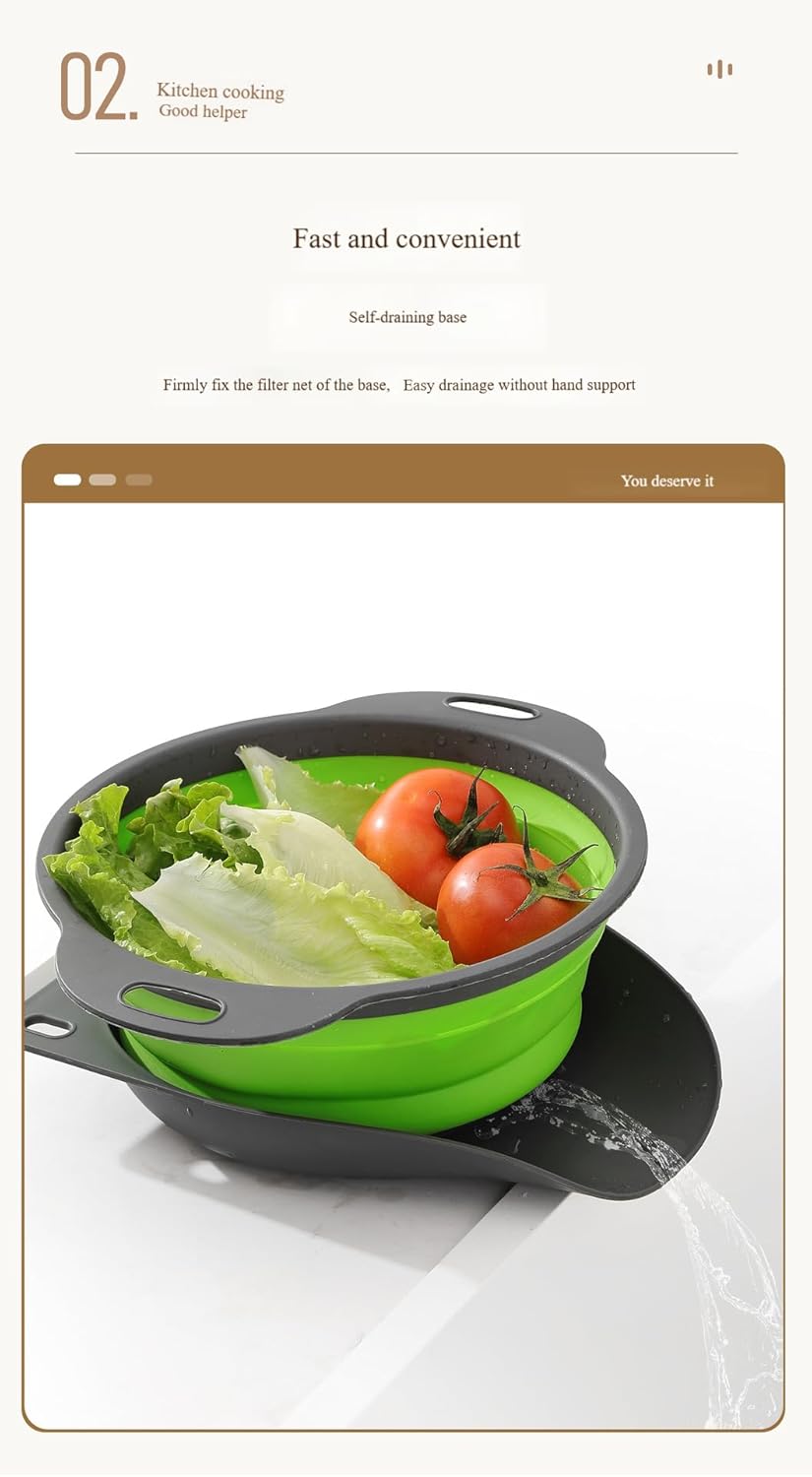 🌟 Foldable Round Colander with Self-Draining Base & Wiper Scraper | Non-Slip Collapsible Salad, Fruit & Veggie Washing Basket 🍓🥗 | Space-Saving Kitchen Helper!