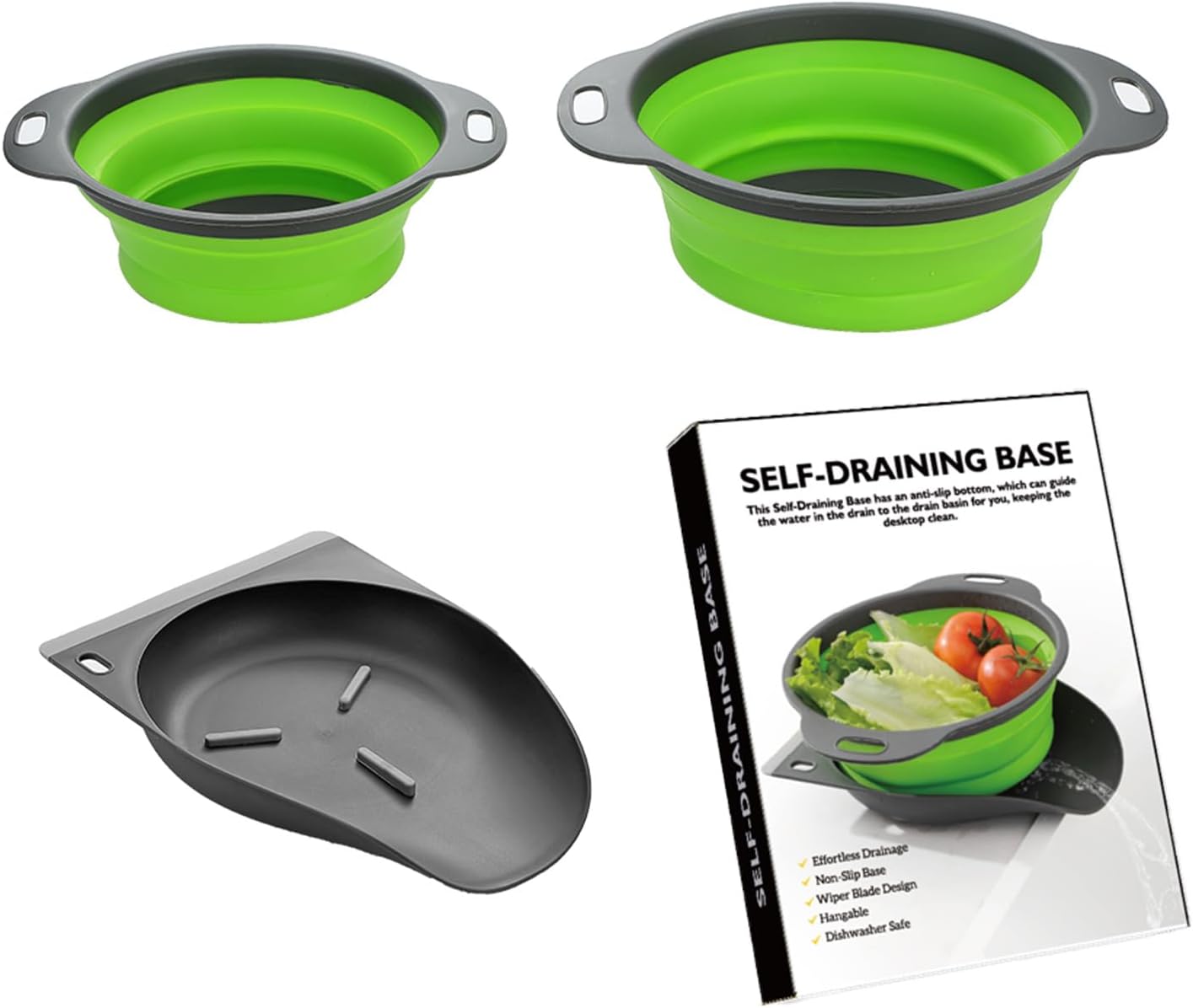 🌟 Foldable Round Colander with Self-Draining Base & Wiper Scraper | Non-Slip Collapsible Salad, Fruit & Veggie Washing Basket 🍓🥗 | Space-Saving Kitchen Helper!