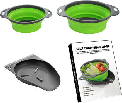 🌟 Foldable Round Colander with Self-Draining Base & Wiper Scraper | Non-Slip Collapsible Salad, Fruit & Veggie Washing Basket 🍓🥗 | Space-Saving Kitchen Helper!