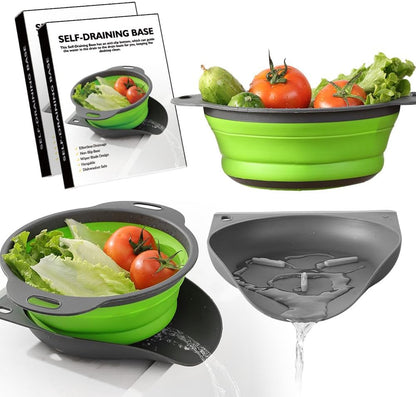 🌟 Foldable Round Colander with Self-Draining Base & Wiper Scraper | Non-Slip Collapsible Salad, Fruit & Veggie Washing Basket 🍓🥗 | Space-Saving Kitchen Helper!