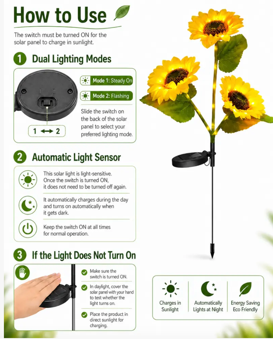 Solar Powered LED Sunflower Garden Lights